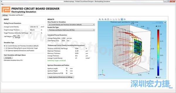电镀App的用户界面。它支持PCB板设计人员上传不同的设计，修改电镀槽尺寸，以及加入特定尺寸的孔隙(可选)-深圳宏力捷