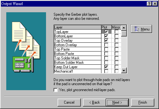 决定Gerber文件要绘制的板层，依据实际状况勾选各个板层。