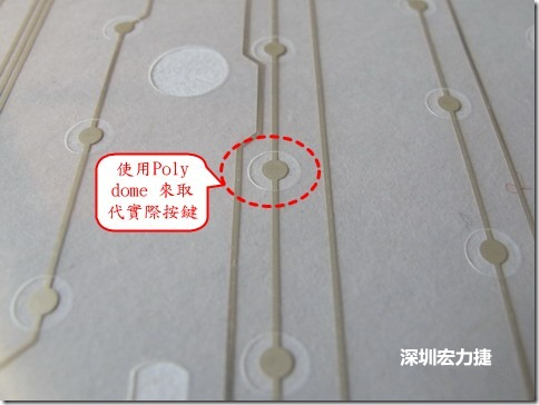 仔细看下面的第一张图片，在圆形的节点旁边有个圆形的开口，这个开口垫高了键盘按键的接触点线路。