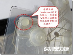 橡胶薄膜(membrane)的定位圆柱，可以用来塞入塑胶上的椭圆形孔洞，最为紧配的定位之用。