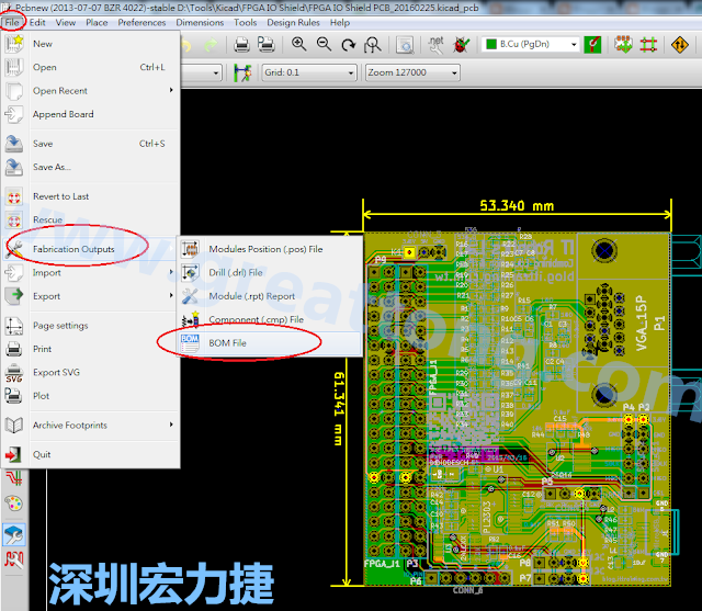 在Kicad的PCB Editor, 点选 File->Fabrication Outputs->BOM File, 即可产生一个 .csv 的Excel 档案。