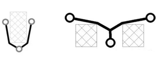 图12：树和(灰色显示的)障碍物。(a)最小生成树，(b)Steiner树。